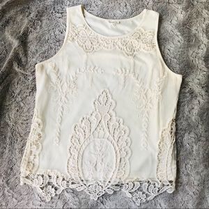 Cream lace overlay sleeveless top